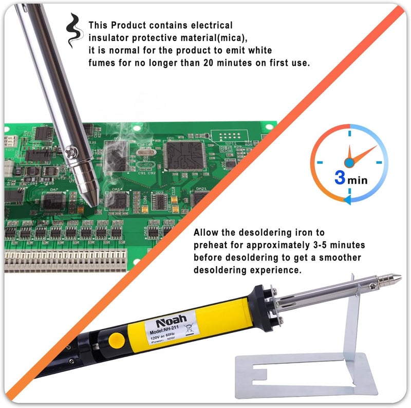 Noah مكواة لحام وفك لحام 2 في 1، مضخة فك اللحام، أداة فك اللحام المحمولة لإزالة اللحام بدقة، سوداء - Image 2
